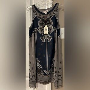 M.S.S.P. Size Small Blue Gray Black White Dress NWT